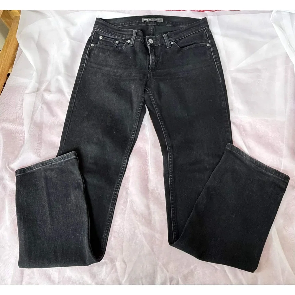 Levis 524 Too Superlow Jeans Womens 9M W29 L32 Faded Black Straight Leg Y2K